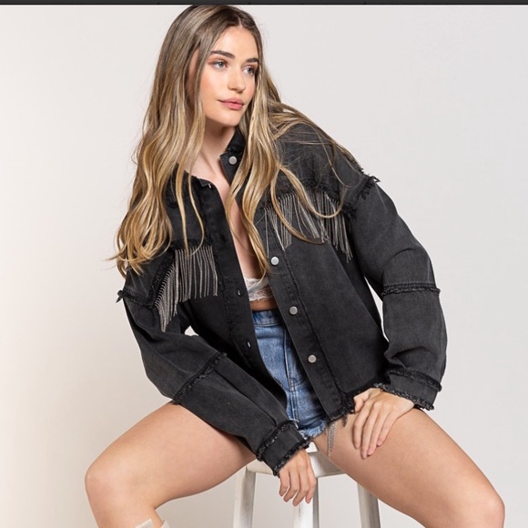 POL Women's Black Fringe Detail Jacket - Picture 2 of 4